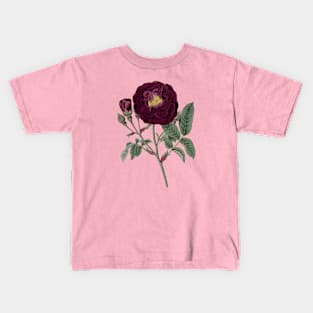 Burgundy Rose Flower Vintage Botanical Illustration Kids T-Shirt